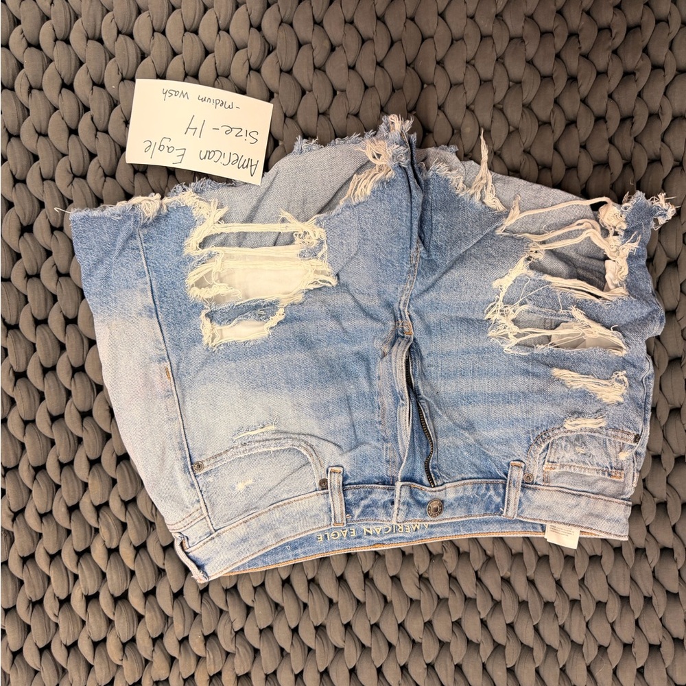 American Eagle Outfitters Light Blue Distressed Jean Shorts